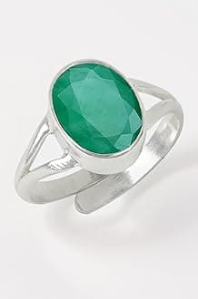 Reiki Crystal Products Natural Certified Panna Ring Emerald Ring Gemstone Ring Original Silver 925 Adjustable Ring for Women Men - 5 Ct Panna