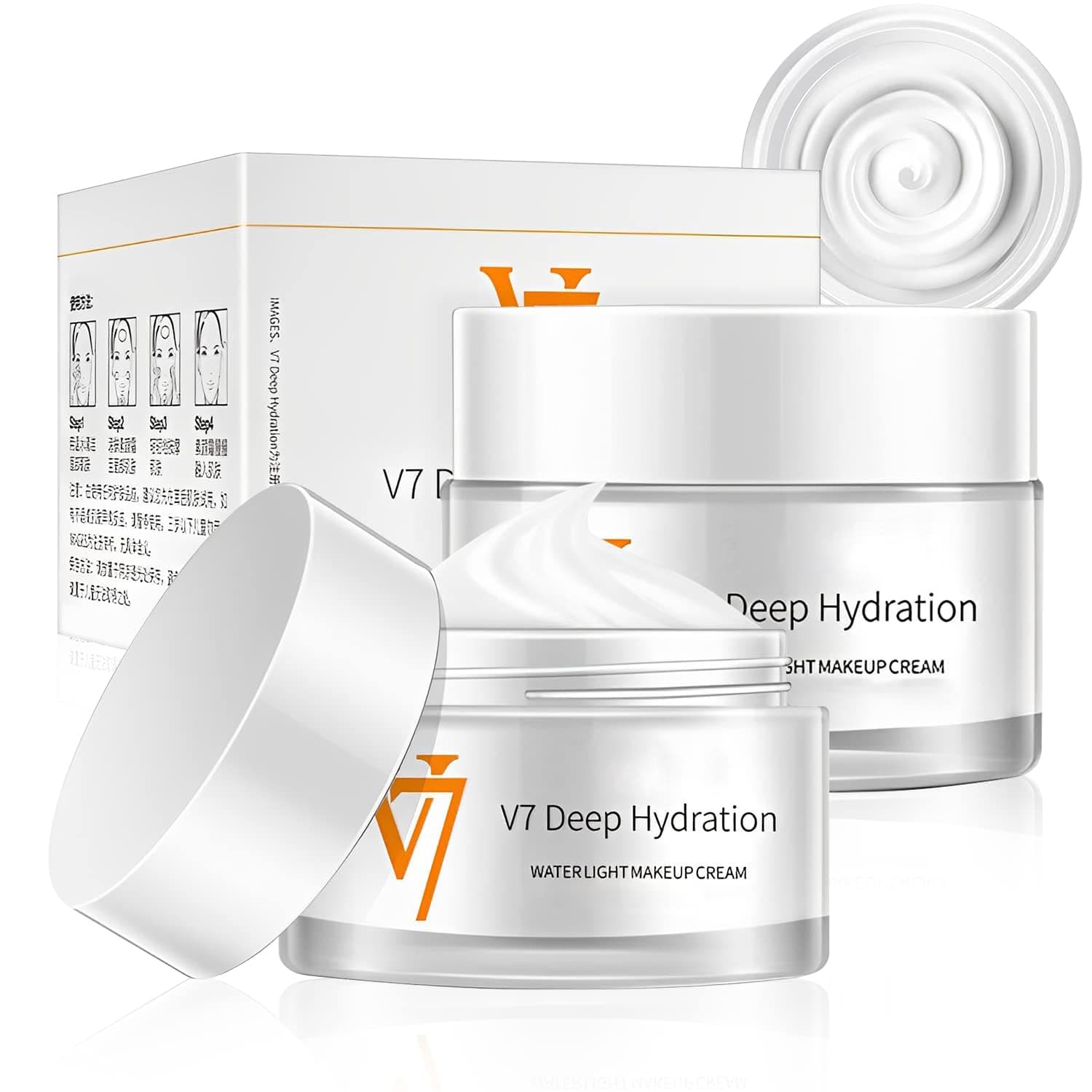 Moisturizing Cream,V7 Deep Hydration Waterlight Makeup Cream, V7 Korea Cream Face Moisturizer for All Skin Type,Natural Cream Young Skin Water(2 PCS)