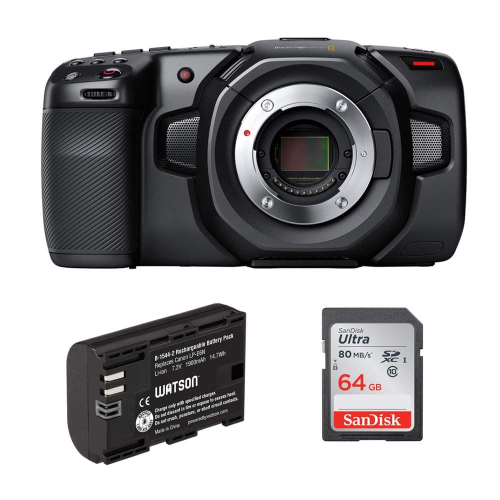 Pocket Cinema Camera 4K with LP-E6N Lithium-Ion Battery Pack & 64GB Ultra UHS-I SDXC Memory Card Bundle