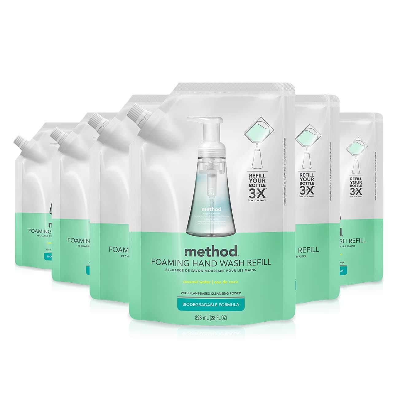 MethodFoaming Hand Soap, Refill, Coconut Water, 28 oz, 6 pack, Packaging May Vary