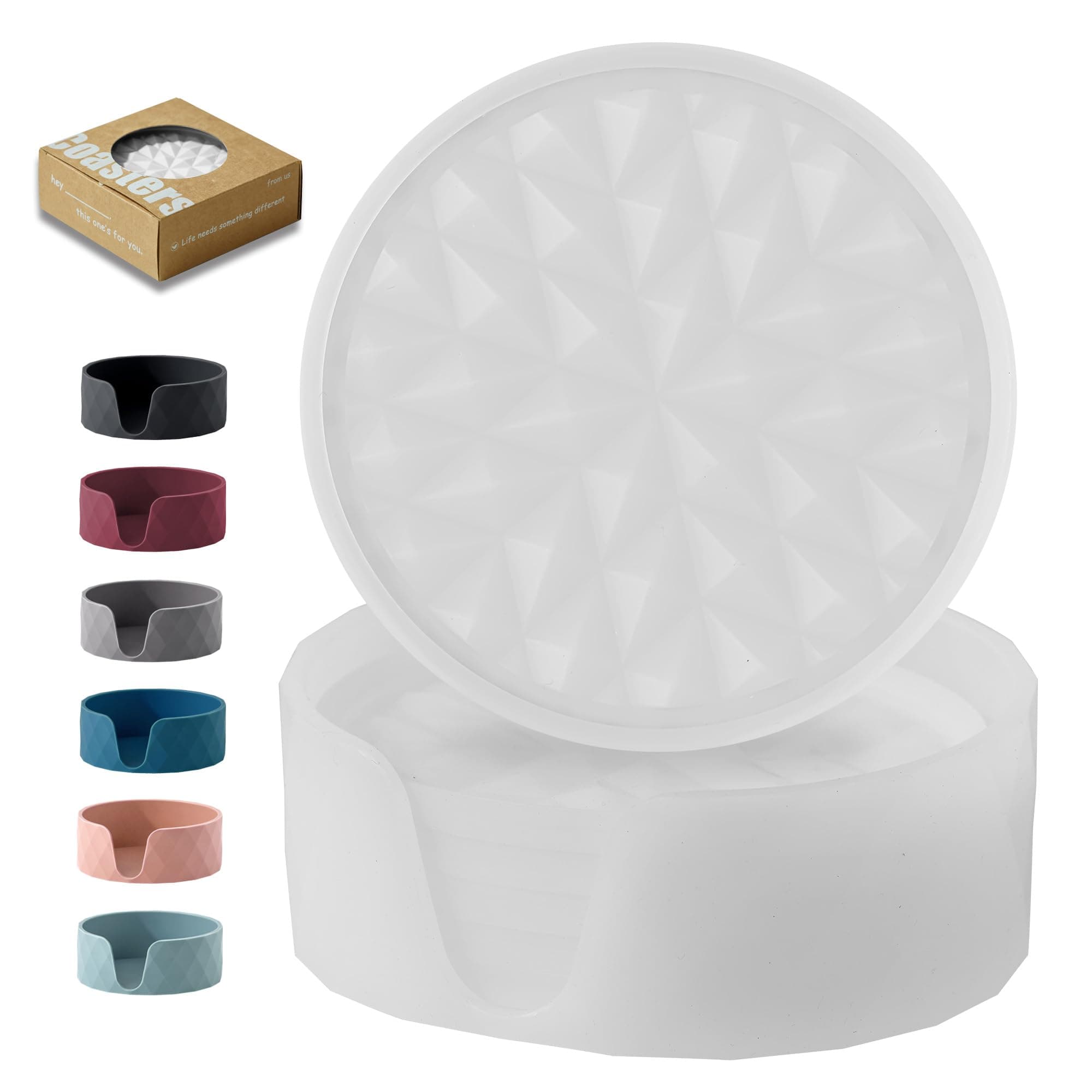 Silicone Coasters for Drinks[6 Pack]- Cup Mat with Holder for Tabletop Protection-Non-Slip, Non-Stick, Coffee Table Decor, Great Gift for Any Occasion, Translucent