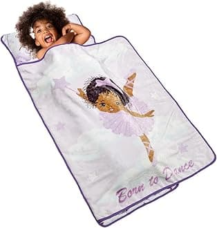 EVERYDAY KIDS Nap Mat with Removable Pillow -Princess Storyland- Carry Handle with Fastening Straps Closure