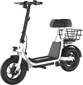 GotraxA5 Electric Scooter w/Seat for 13+, 12" Pneumatic Tire, Max 15.5 Miles &15.5 Mph Power by 400W Motor, Dual Rear Shock Absorber &Dual Brake, Comfortable Wider Seat & Carry Basket & Hook, White