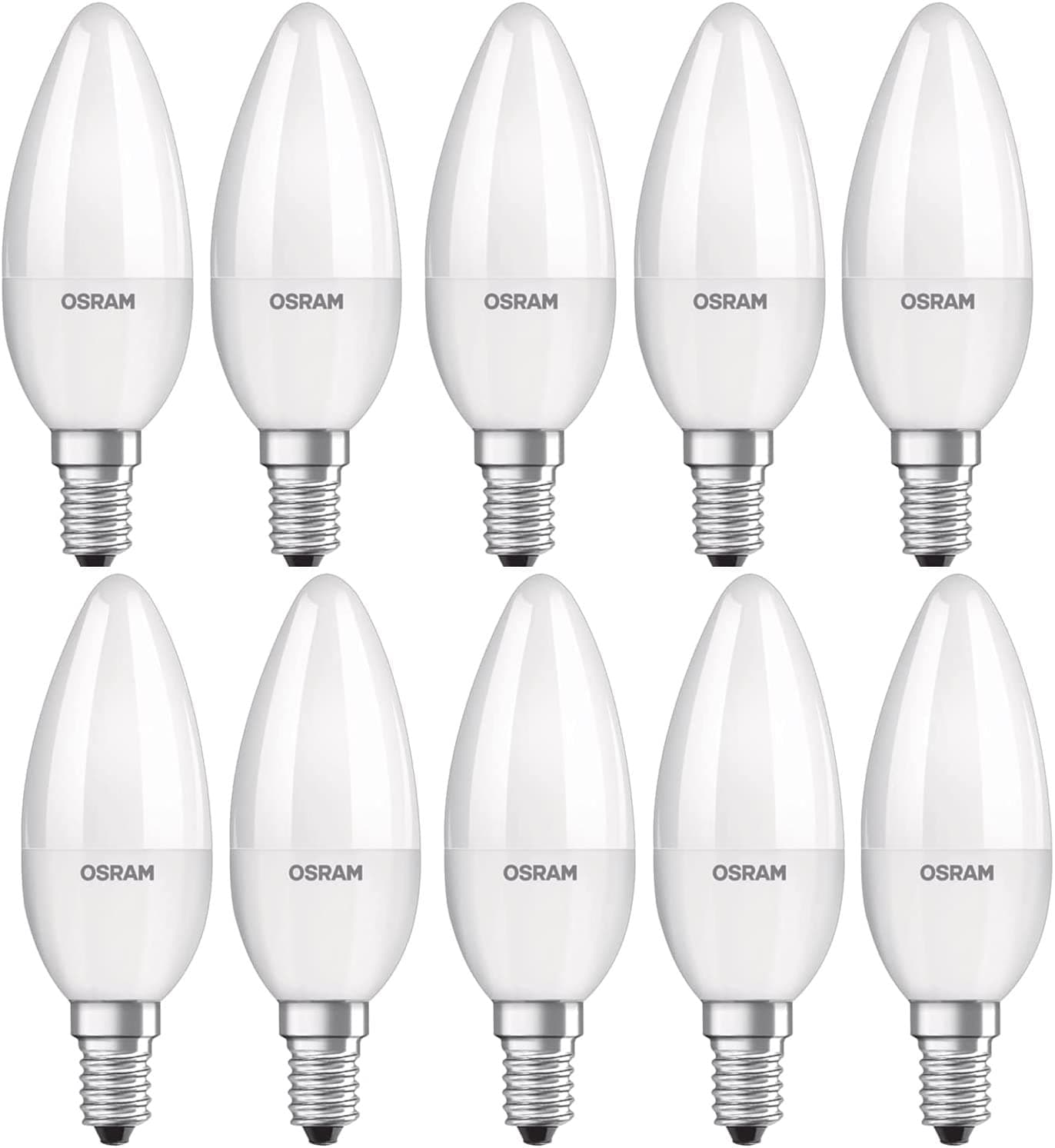 OSRAM Led Bulb E14 Candle Lamp 5W Warm White Dimmable 2700K, Pack Of 10