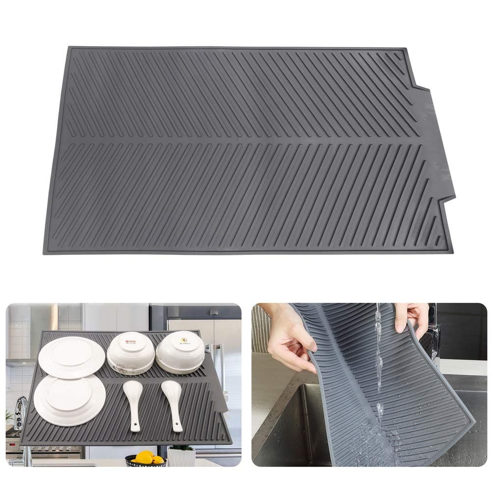 Folding Draining Mat, 43x33CM Silicone Draining Board Mats Dish Drying Mat Flume Drain Board Drainer Mat for Kitchen Universal Drain Board