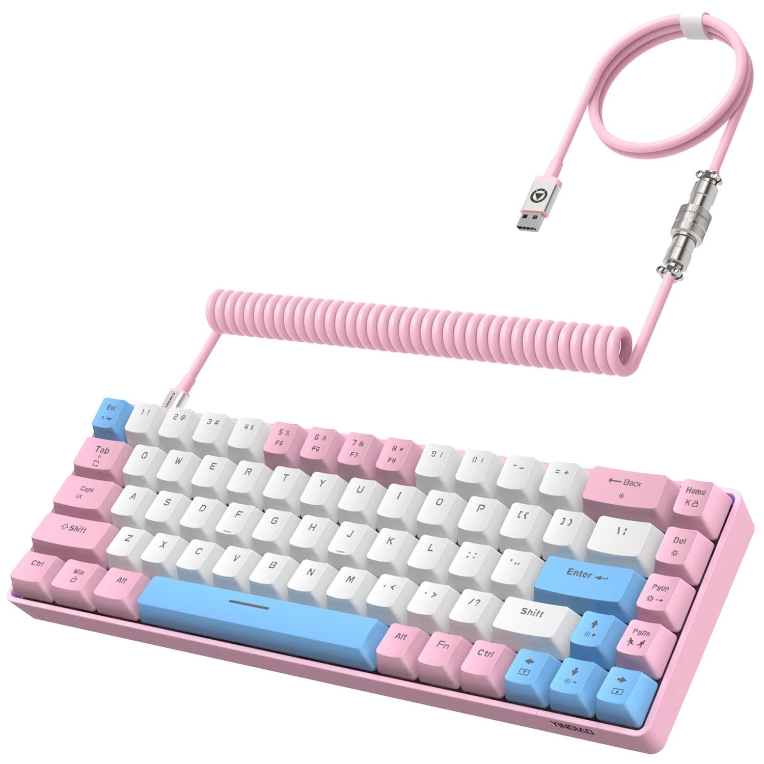 T8 60% Gaming Keyboard,68 Keys Compact Mini Wired Mechanical Keyboard with 18 Chroma RGB Backlit,Blue Switch,USB C Coiled Keyboard Cable,for PC,Laptop,Mac,PS4,Xbox-Pink