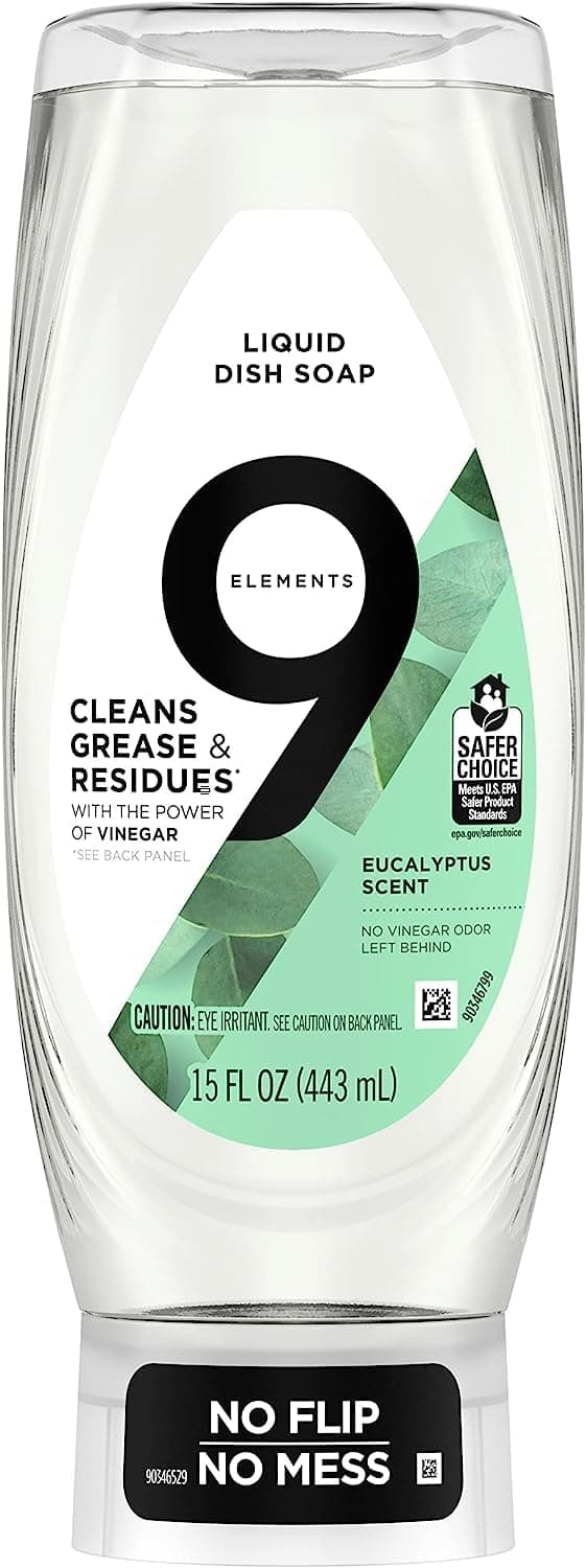 9 ElementsEZ Squeeze Dish Soap, Eucalyptus Scent, 15 oz Bottles (3 Pack)