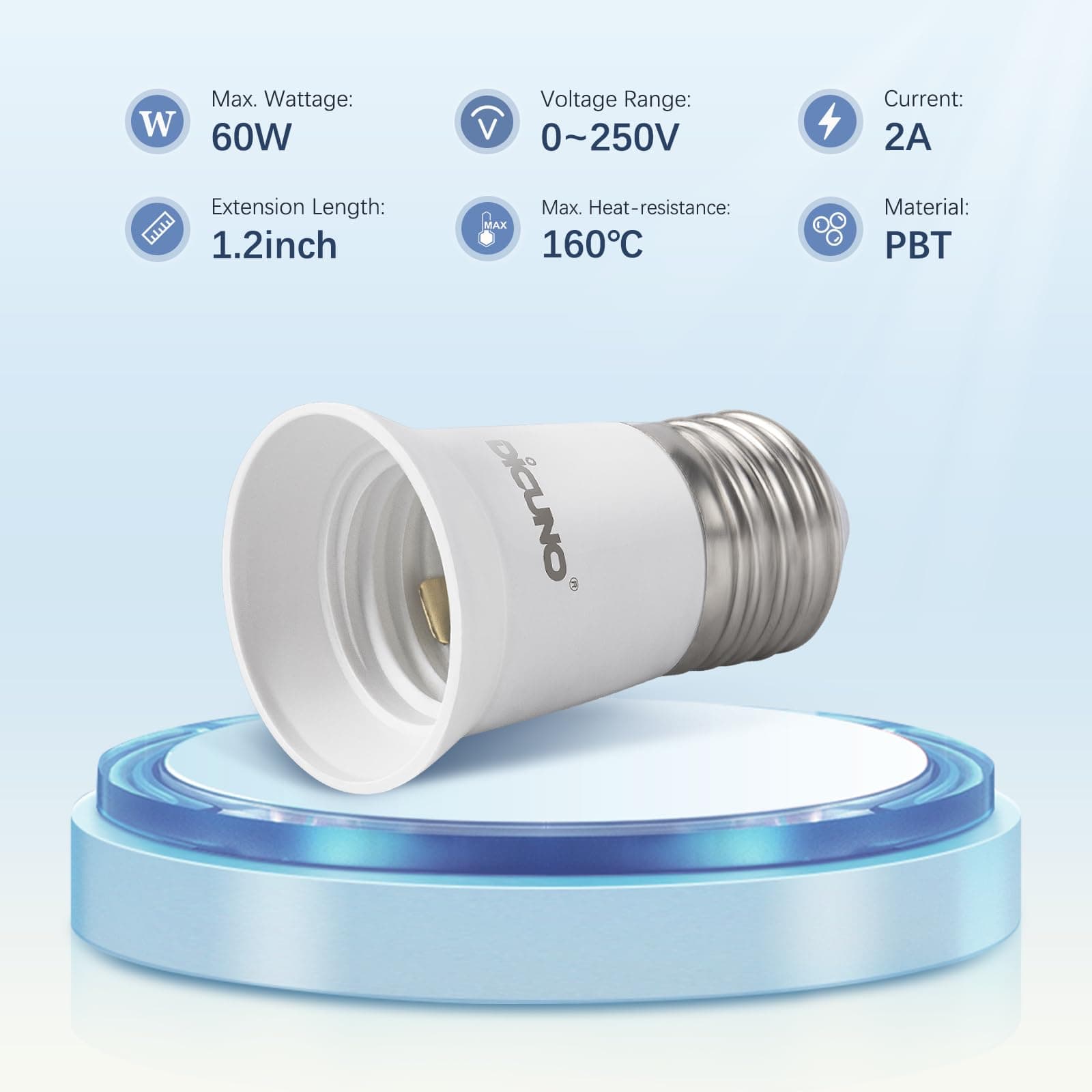 DiCUNO E26 to Socket Extender, E26/E27 Lamp Bulb Extension, Holder Adapter (4-Pack)