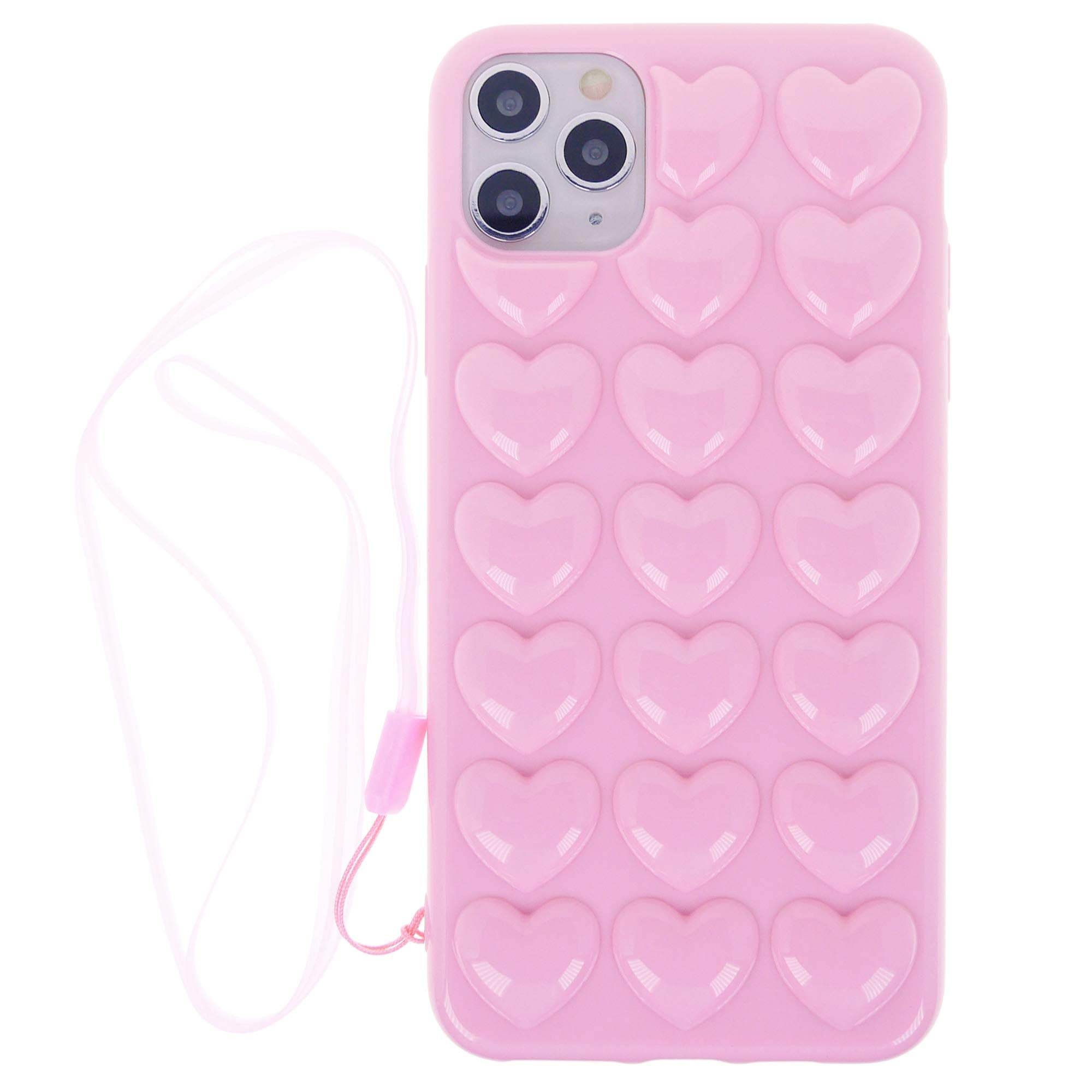 iPhone 11 Pro Case for Women, DMaos 3D Pop Bubble Heart Kawaii Gel Cover with Lanyard Wrist Strap, Cute Girly for iPhone11 Pro 5.8 inch 2019 - Pink