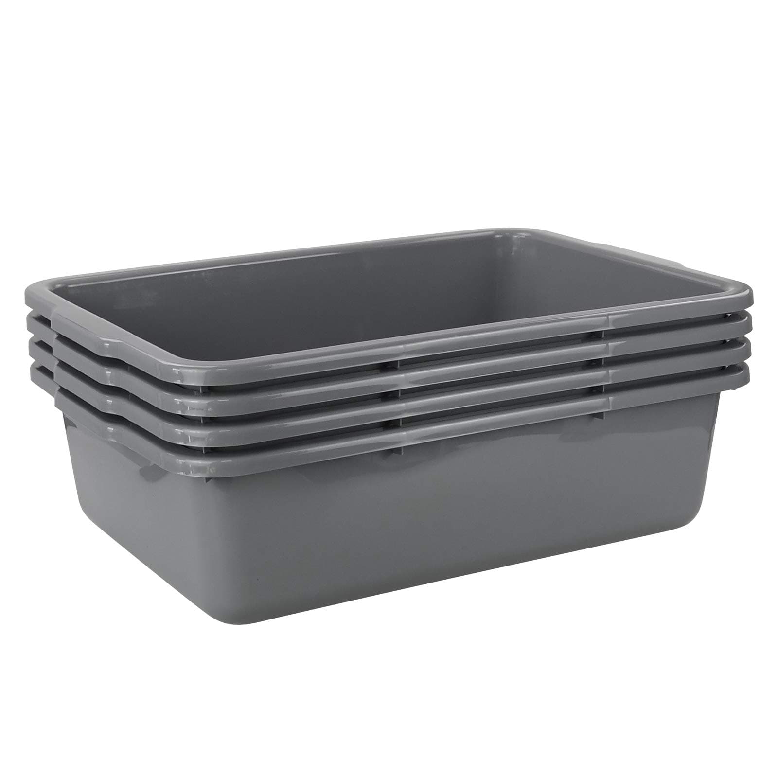 4-Pack Large Bus Tubs, Commercial Tote Box, Plastic Bus Box, 32 L, Grey