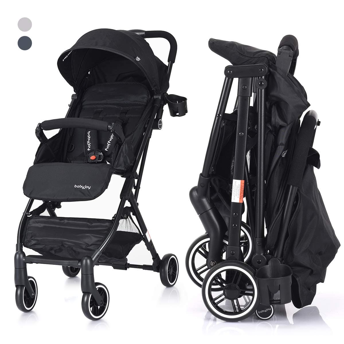COSTWAY Kid Pram | Folding Baby Stroller with Safe Five-Point Harness and Brake, Adjustable Backrest, Including Footrest, Raincover and Cup Holder, 360 Degree Swivel Wheels, for 0-3 Ages