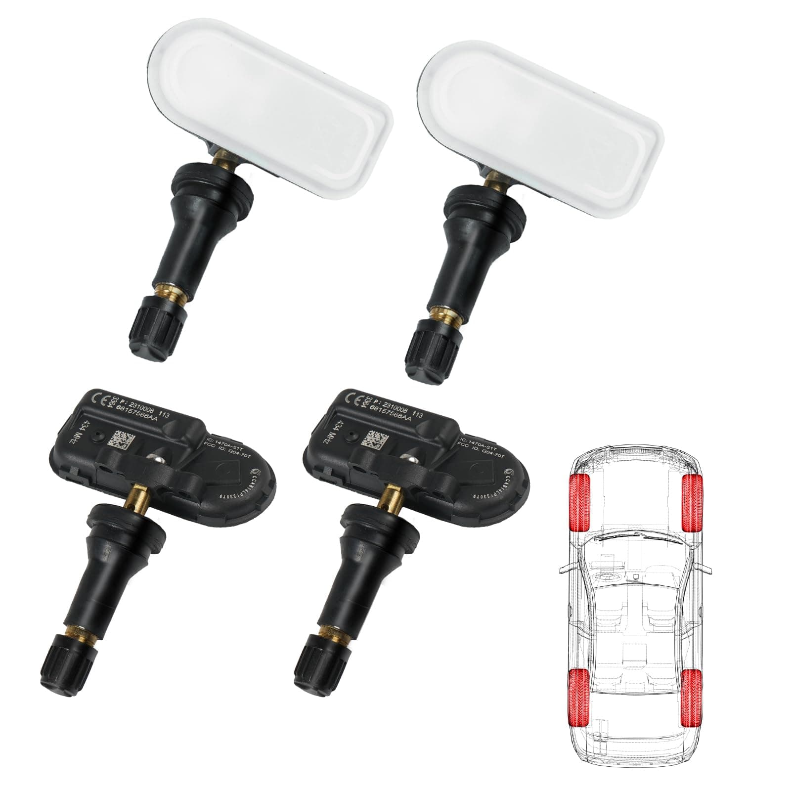 OTUAYAUTO 4PCS Tire Pressure Sensor 434MHZ TPMS Sensor Replacement for RAM 1500 2500 3500, Jeep Cherokee 2014-2022 Vehicles OEM 68157568AA 68249197AA 68239720AA