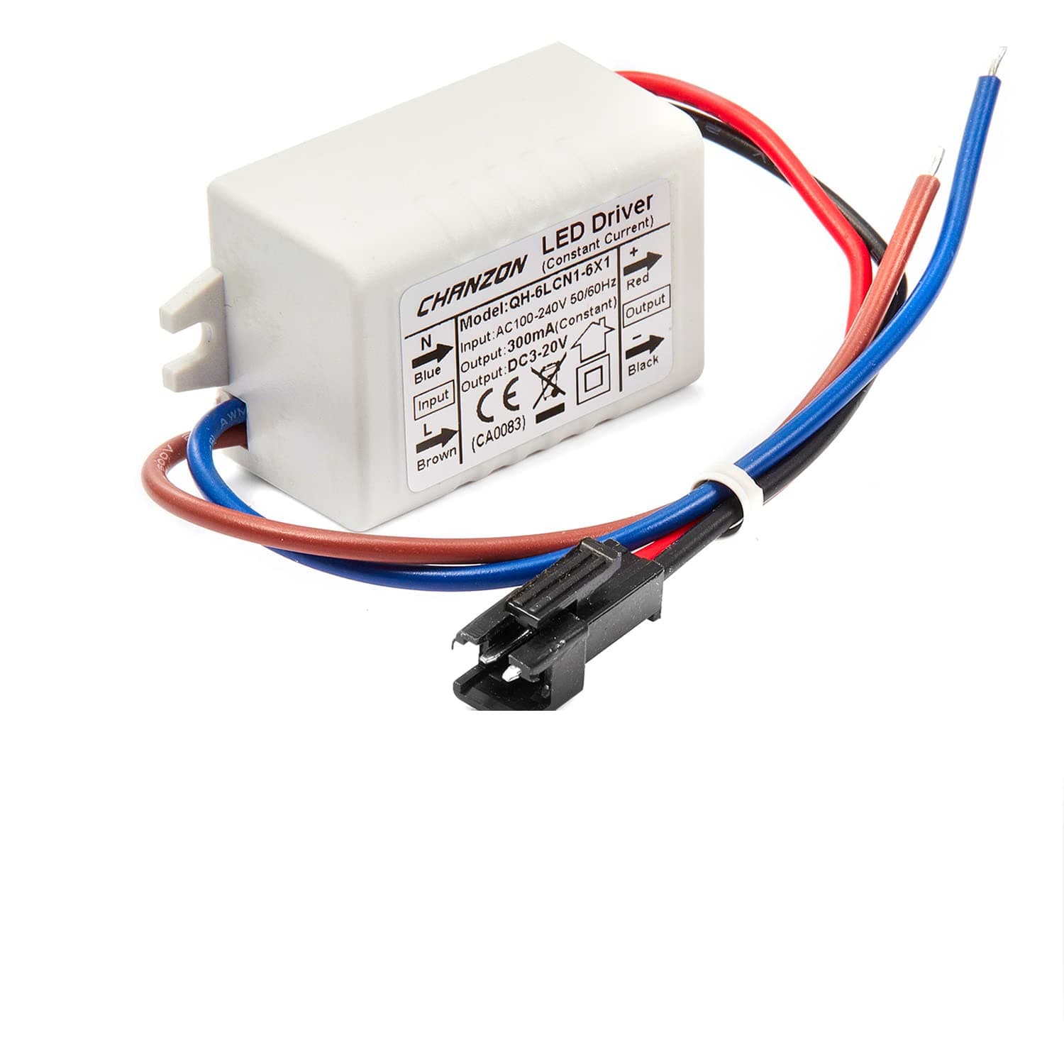 Chanzon LED Driver 300mA (Constant Current Output) 3V-20V (Input 100-240V AC-DC) (1-6) x1W 1W 2W 3W 4W 5W 6W Power Supply 300 mA Lighting Transformer Drivers for High Power COB Chips (Plastic Case)