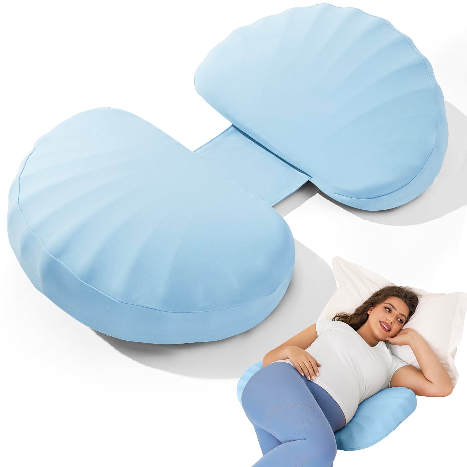 Pregnancy Pillow for Sleeping Memory Foam Pillow for Side Sleeper, Maternity Pillow Support for Back, Belly, HIPS for Pregnant Women, Portable and Adjustable Travel Wedge Pillows Cooling Blue