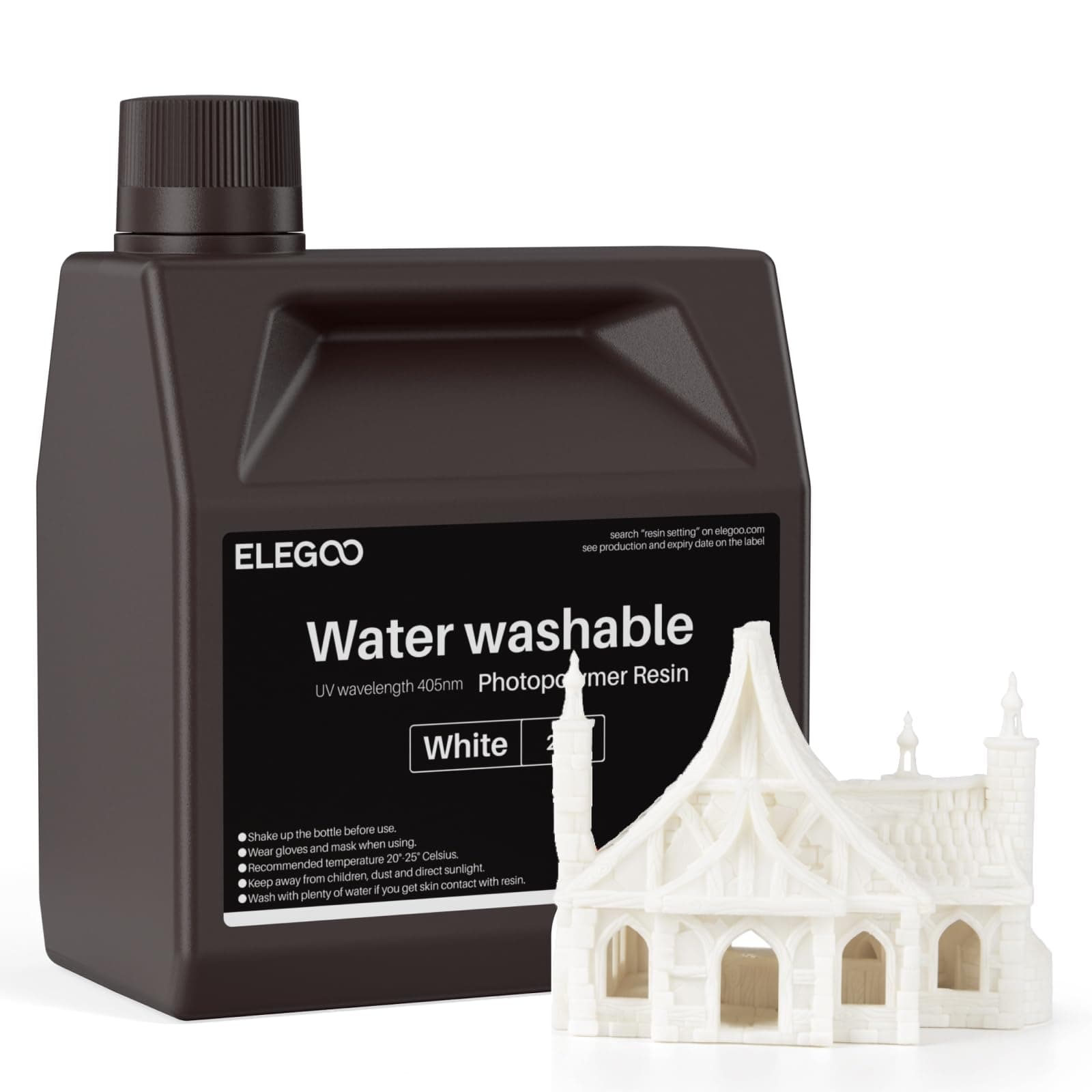 ELEGOO Water Washable 3D Printer Resin LCD UV-Curing Resin 405nm Standard Photopolymer Resin for Mars Saturn Jupiter MSLA DLP LCD 3D Printing 2000Gram White