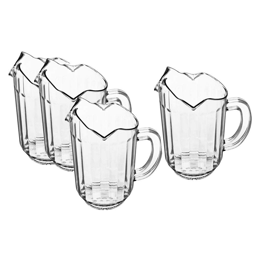 (Set of 4) 2 Quart Plastic Water Pitcher, 64 oz Clear Polycarbonate Beverage Pitcher with 3 Spouts, Restaurant Water Pitchers by Tezzorio
