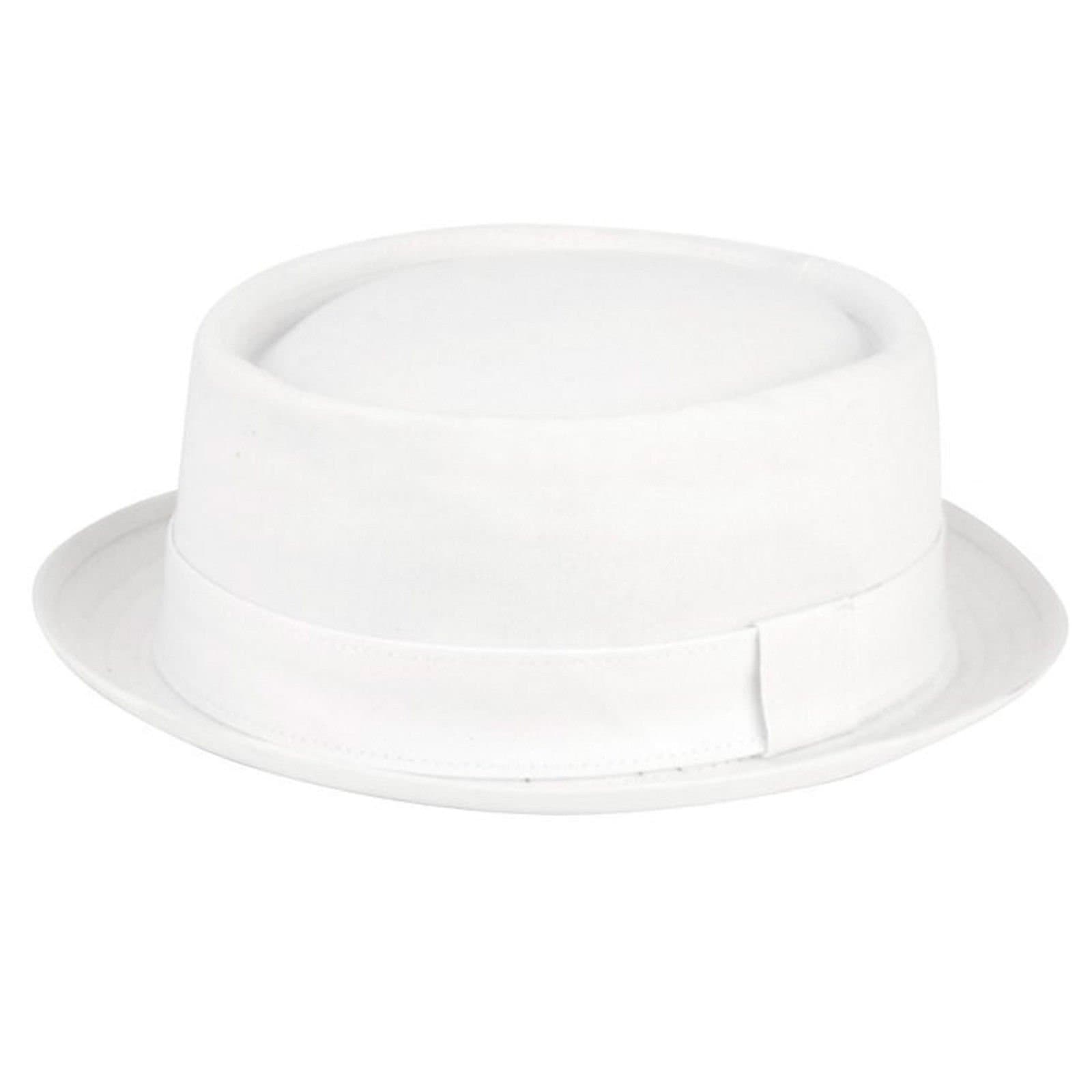 White Men'S Classic Porkpie 100% Cotton Solid Fedora Stingy Brim Round Top Hat Cap