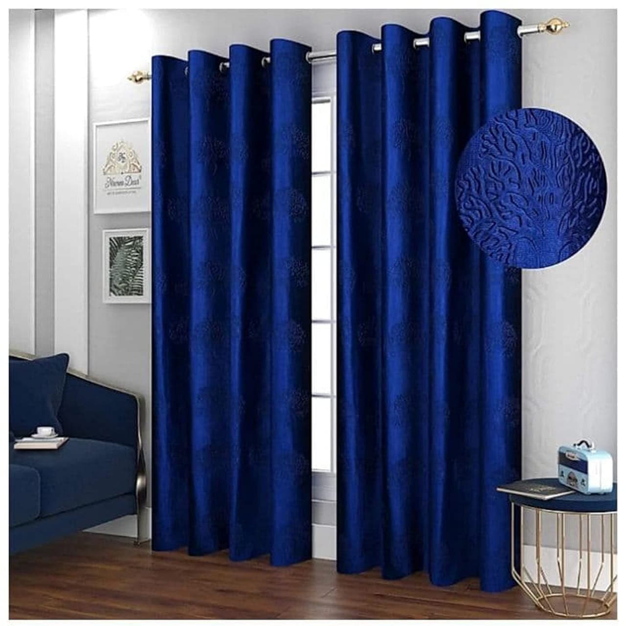 Coolstar 9ft Curtain for Long Door Polyester Fabric Tree Pattern Eyelets Room Darkening Curtains for Living Room & Kids Room, Set of 2, 9Feet, NavyBlue