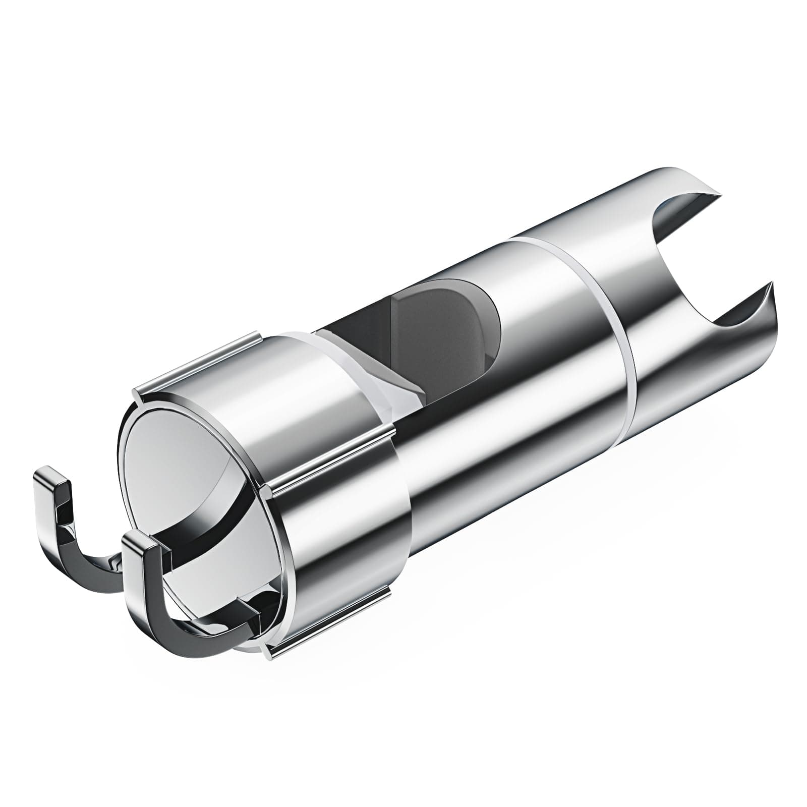 Alyvisun Adjustable Shower Head Holder with 2 Hooks, Universal Shower Holder Bracket for 16-27mm Slide Rod, Chrome Plated Shower Slider Rail Clamp Shower Holder Replacement, Easy Installation