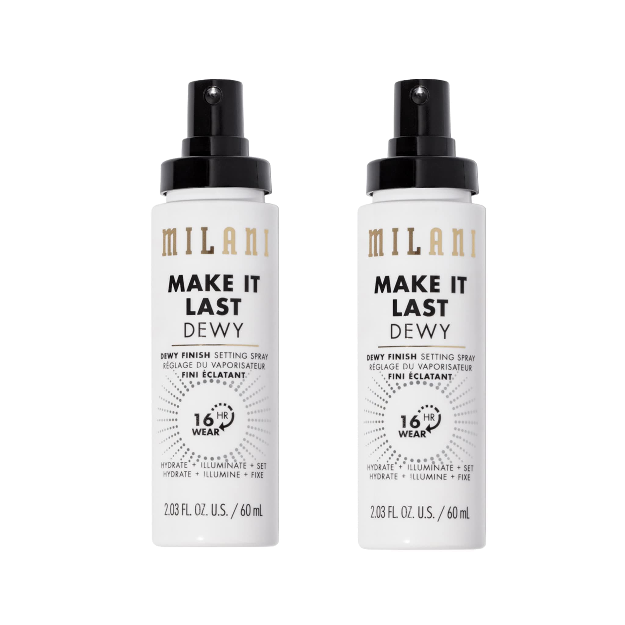 Milani Setting Spray + Primer, Make It Last Dewy - Dewy Finish Moisturizing Formula for Glow on the Go, Setting Spray for Makeup and Face Primer, Prime + Set + Hydrate, 2.03 Fl. Oz - 2 Pack