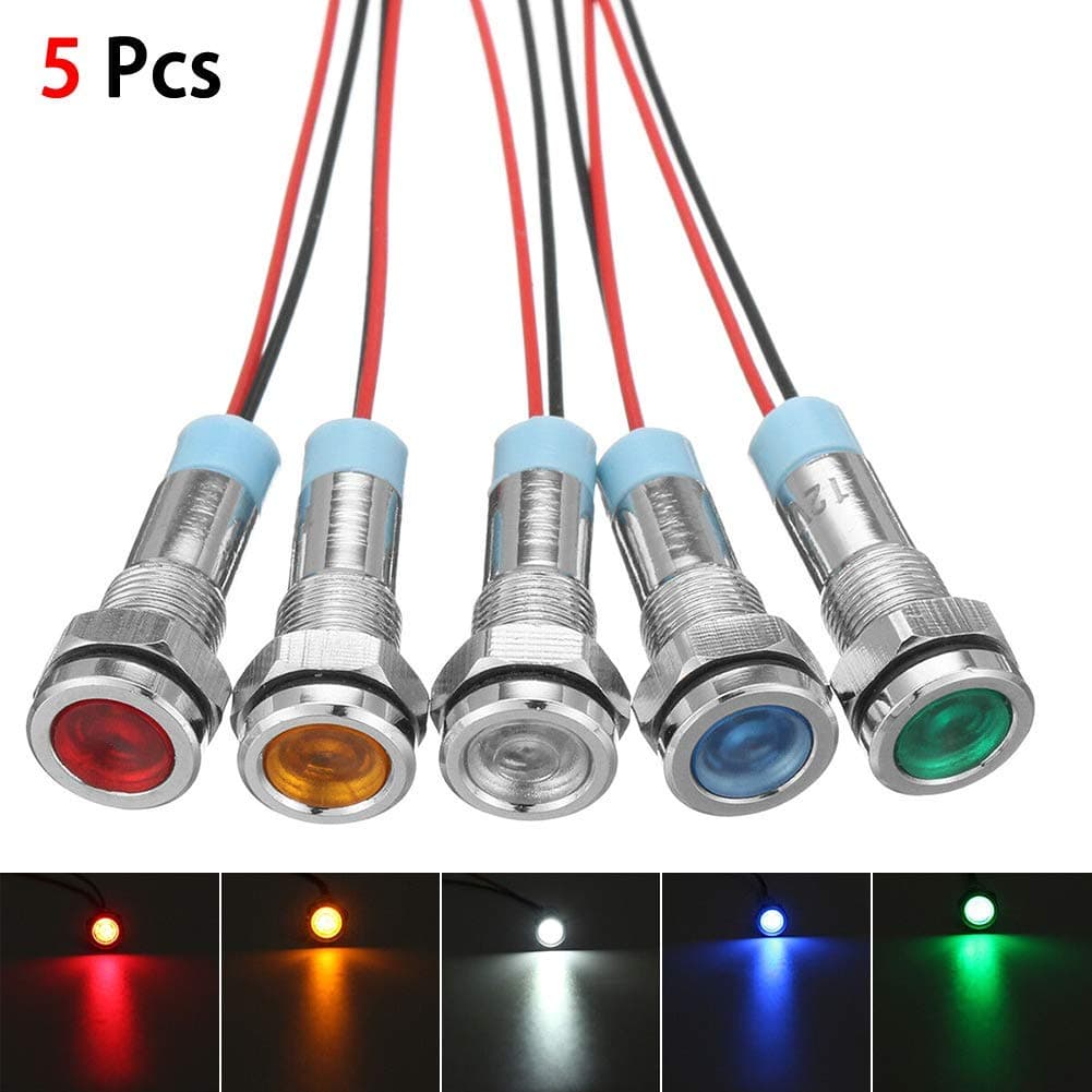 znwiem 5PCS Car LED Indicator Light 12V 6mm Dash Dashboard Panel Warning Lamp for Vehicle Boat Truck