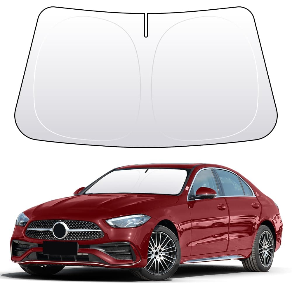 Front Windshield Sun Shade Custom Fit Compatible for Benz C Class W204 W205 C250 C300 C400 Sunshade Foldable UV Ray Reflector Visor Protector Accessories Shield Cover Reflective (for Benz C W204 205)