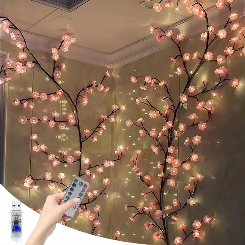 LED Tree Branch Lights for Wall 3.94 FT 48LEDs Cherry Blossom Lights with Remote and 8 Lighting Modes Cherry Blossom Garland Willow Vine Light for Bedroom Indoor Wall Wedding Christmas Decor