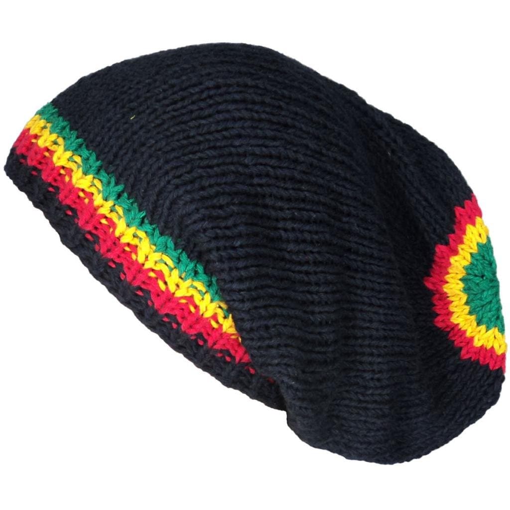 Rasta Circle Pattern Handmade Crochet Knit Beanie One Size Black