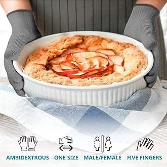 1 Pair Grey Heat Resistant Gloves Oven Gloves Heat Resistant with Fingers Mitts Kitchen Pot Holders Cotton Kitchen Holders Double Oven Mitts Set with Fingers