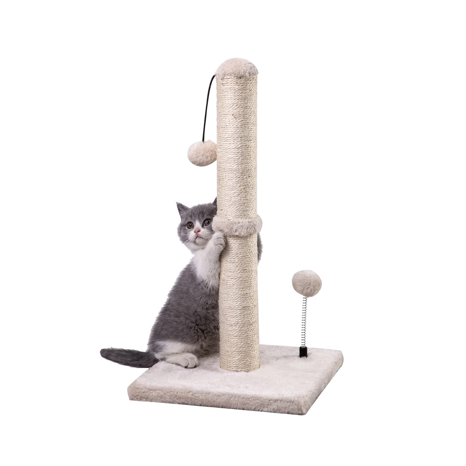 Cat Scratching Post Premium Basics Kitten Scratcher Sisal Scratch Posts with Hanging Ball 22in for Kittens or Smaller Cats (22 inches for Kitten, Beige)