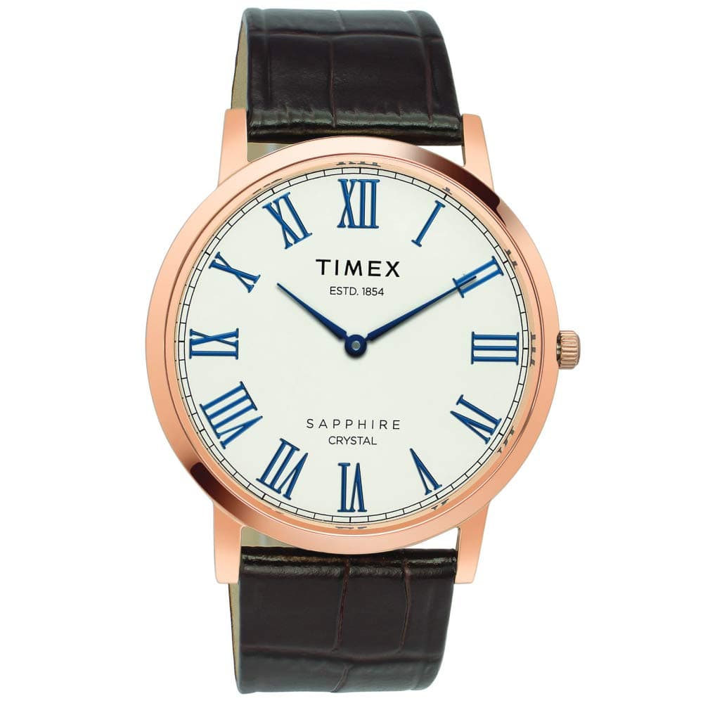 TIMEX Empera Analog Watch for Man with Silver Round Dial & Brown Leather Strap Band Water Resistant Men's Wrist Watches - TWEG17404