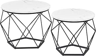 VASAGLE Round Coffee Table, Set of 2, Side Table, Sofa End Table, Modern Style, Removable Top, Steel Frame, for Living Room, White and Black LCT041W59
