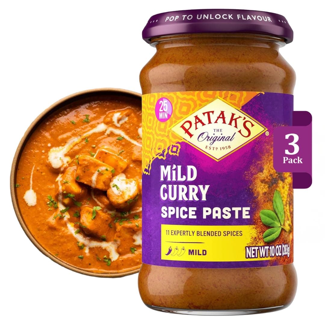 Patak’s Mild Curry Spice Paste - Mild Indian Cooking Paste with Freshly Ground Spices - Ideal for Chicken, Vegetables, and One-Pot Meals - Warm Aromatic Curry Base - 10oz Jar (Pack of 3)