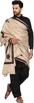 SWI WITH LABEL Men's Kashmiri Embroidered Wool Shawl, Brown