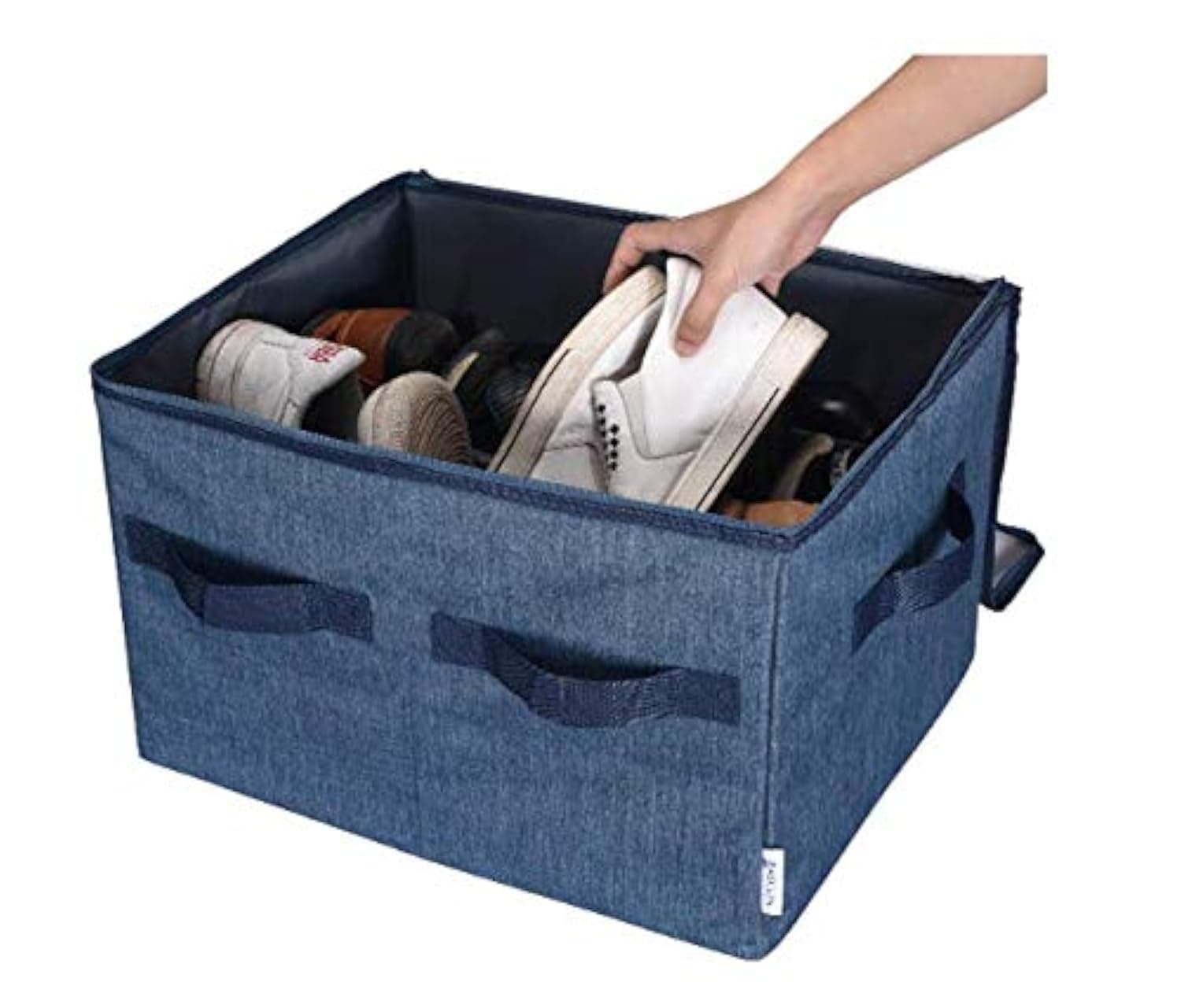 Moteph 16-Pair Shoe Organizer Closet Storage Solution with Clear Cover & Adjustable Dividers for Shoes, Handbags, Blankets, Linen, Clothing (Navy Blue)