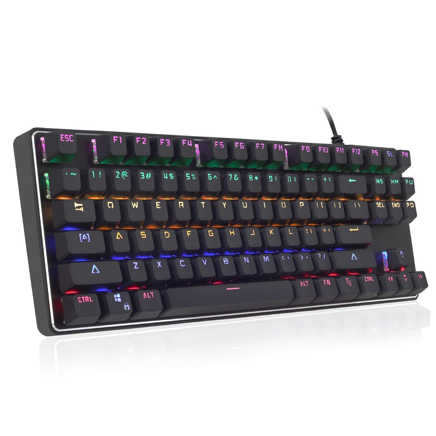 Mechanical Gaming Keyboard: 10 RGB Backlit Mode, Blue Switch, Compact Tenkeyless 87 Keys Anti-Ghosting for Mac PC, Wired Model GL_K8 by Soundance