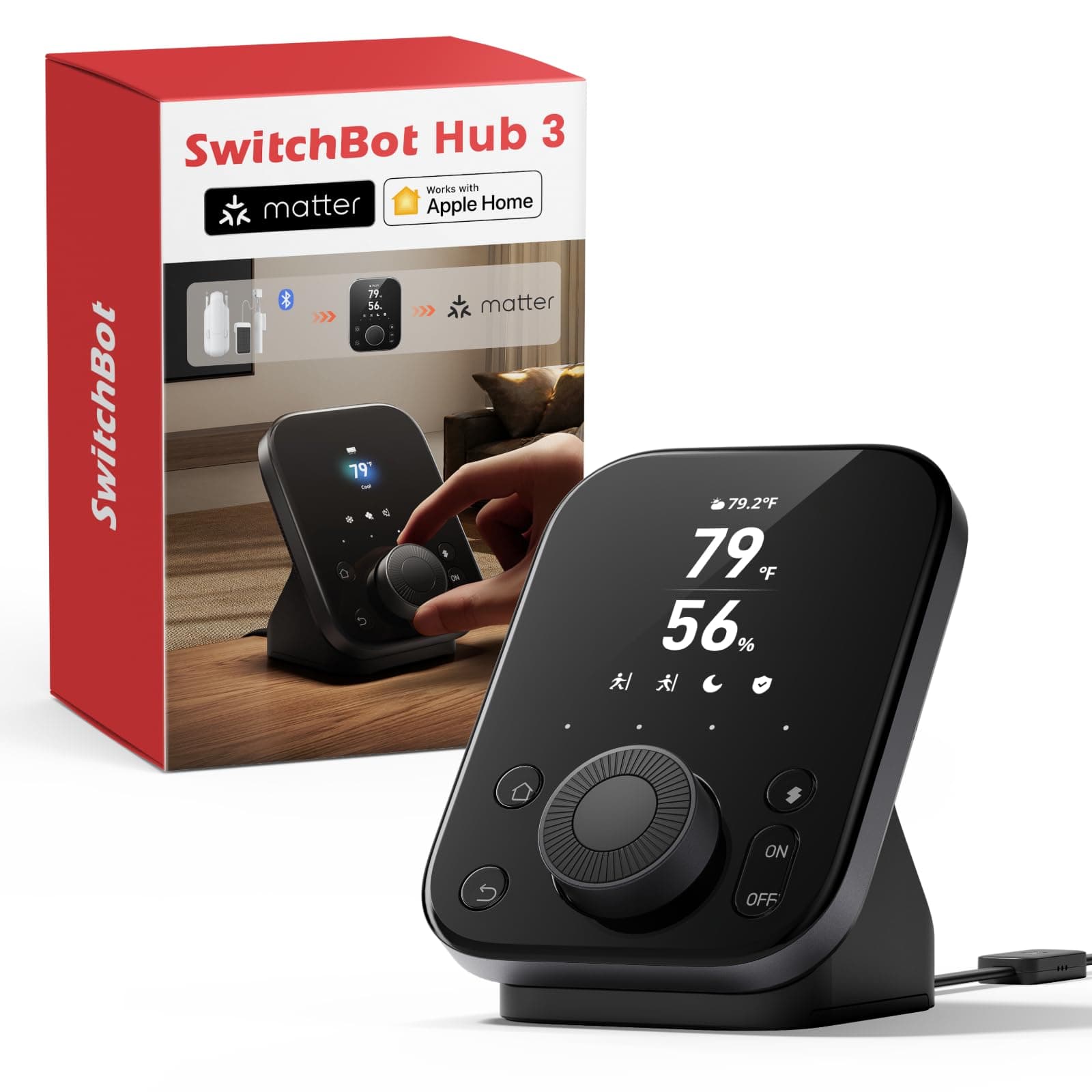 Hub 3 (3rd Gen), Smart Home Hub with 2.4" IPS Screen & Knob Control, WiFi Thermometer Hygrometer, IR Remote (Matter/Bluetooth 200m), Alexa/Google/Apple Home Compatible