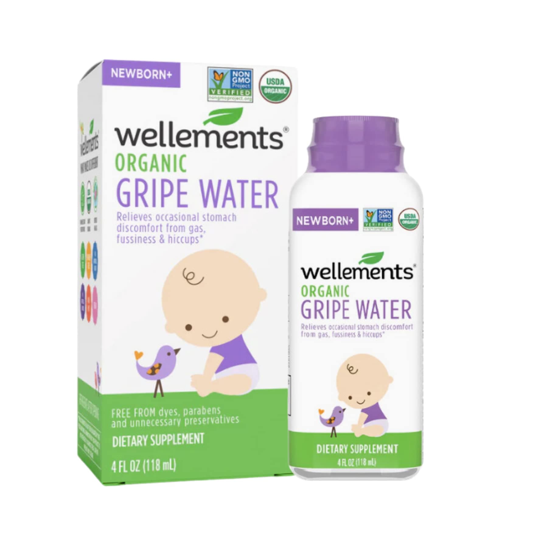 Organic Gripe Water | Relieves Occasional Stomach Discomfort from Baby Gas, Colic, Hiccups and Fussiness | Certified Organic and Non-GMO | No Artificial Flavors | 4 Fl Oz. | Ages Newborn+