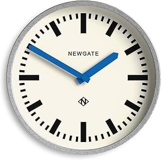 NEWGATE® Luggage wall clock | Modern retro metal station clock | 30cm | Deep galvanised metal case with blue hands | Contemporary vintage style for kitchen, living room or office