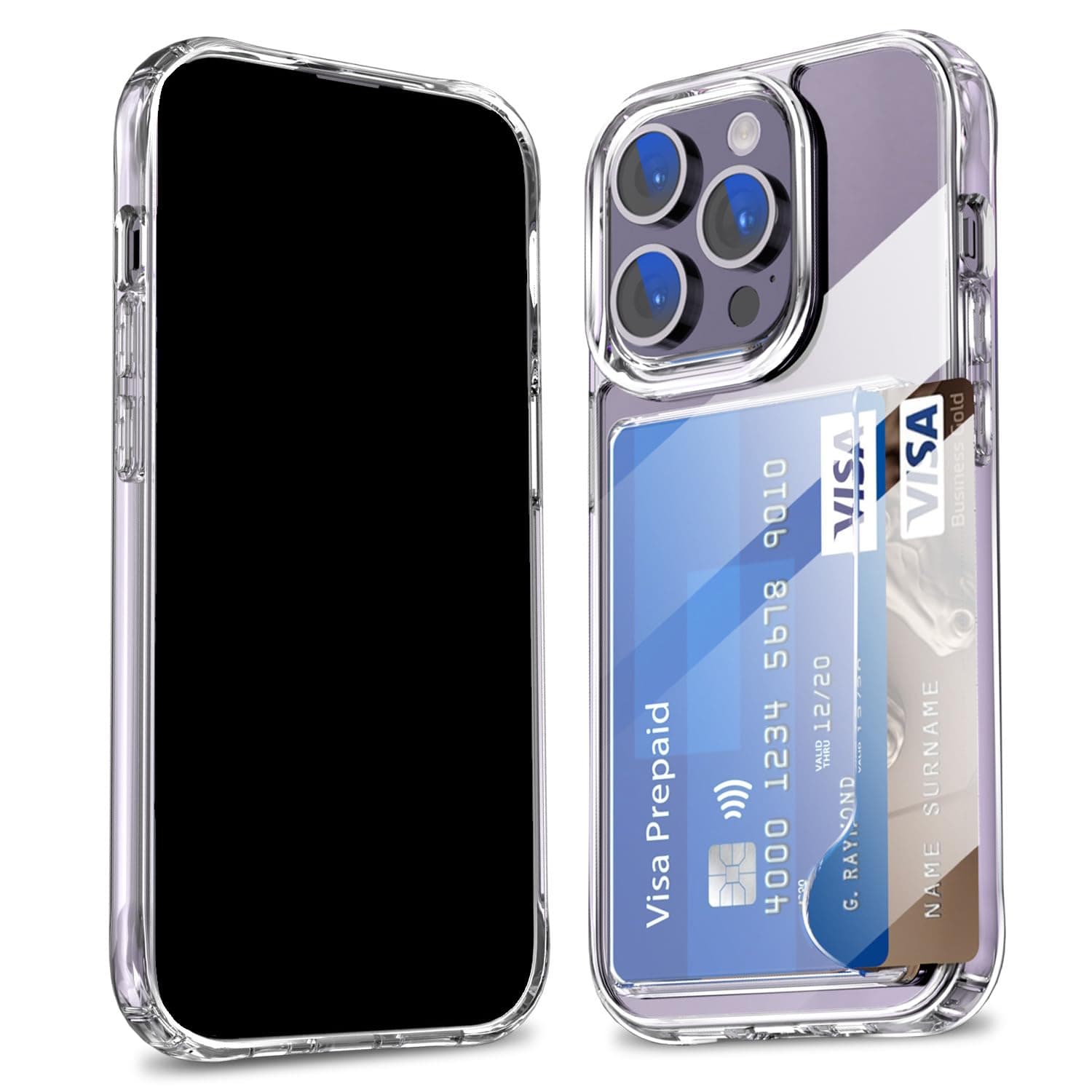 Clear Wallet Phone Case, For iPhone 14 Pro with Card Holder Scratch Resistant Shockproof Protective Cover,Side Card Precision Cut-Outs (Clear Wallet Case For 14 Pro)
