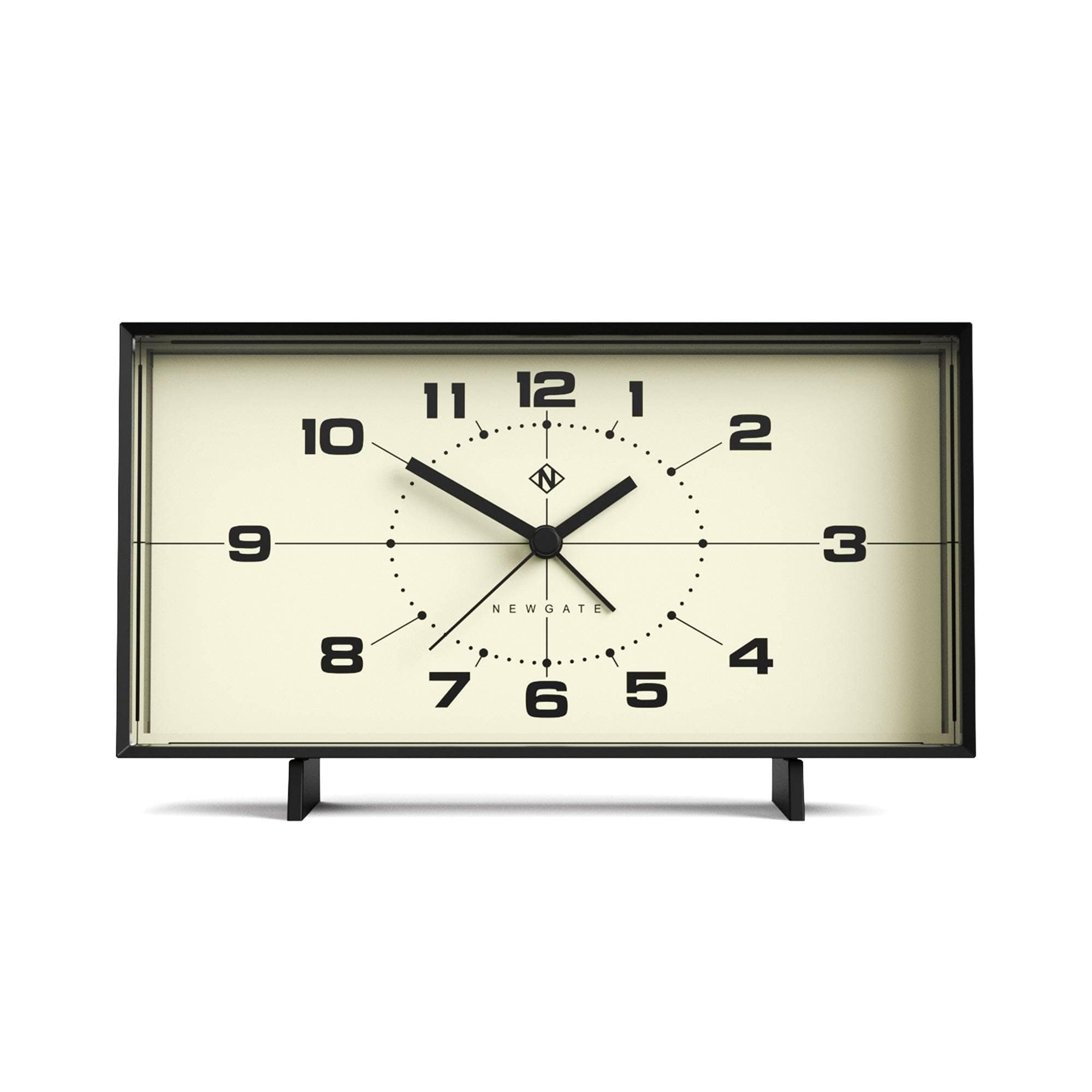 NEWGATE® Wideboy alarm clock | Rectangular retro design | Black | Mid-century dial | Ideal for bedside, desk, mantel or shelf | Retro bedroom & office accessory