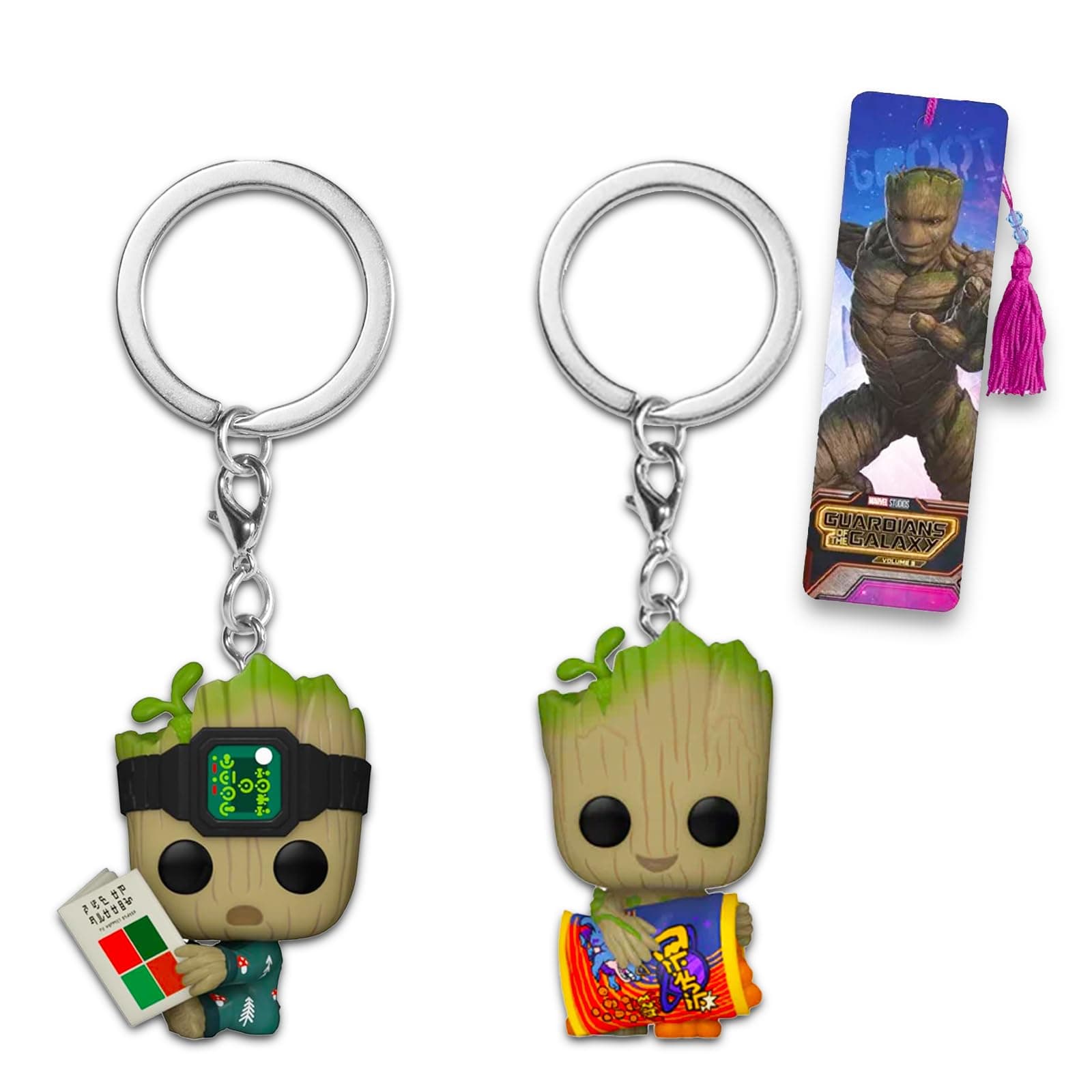 MarvelGroot Funko Pop Keychain Set - Bundle of 2 Keychain Figures of Groot Plus Decal | Guardians of the Galaxy Mini Figure Set for Kids, Teens