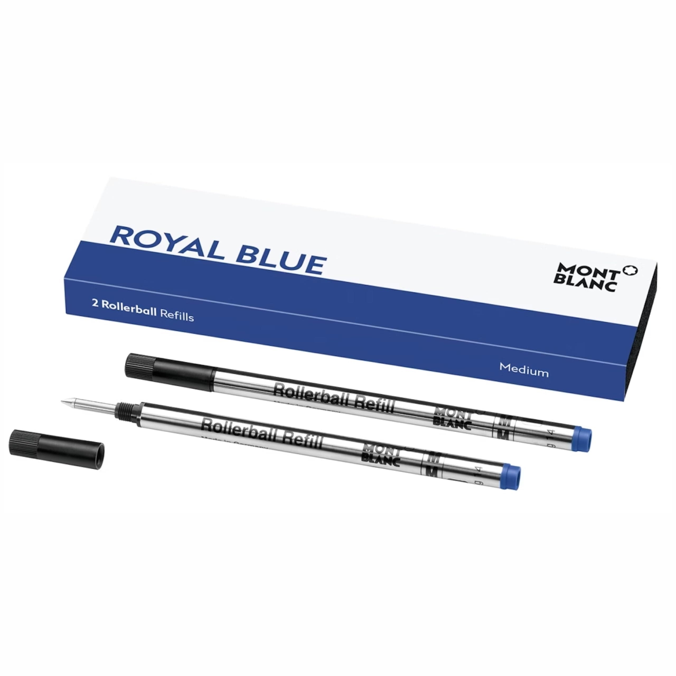 Rollerball Refills (M) Royal Blue 124504 – Quick-Drying Pen Refills for Montblanc Rollerball and Fineliner Pens – 2 x Dark Blue Pen Cartridges