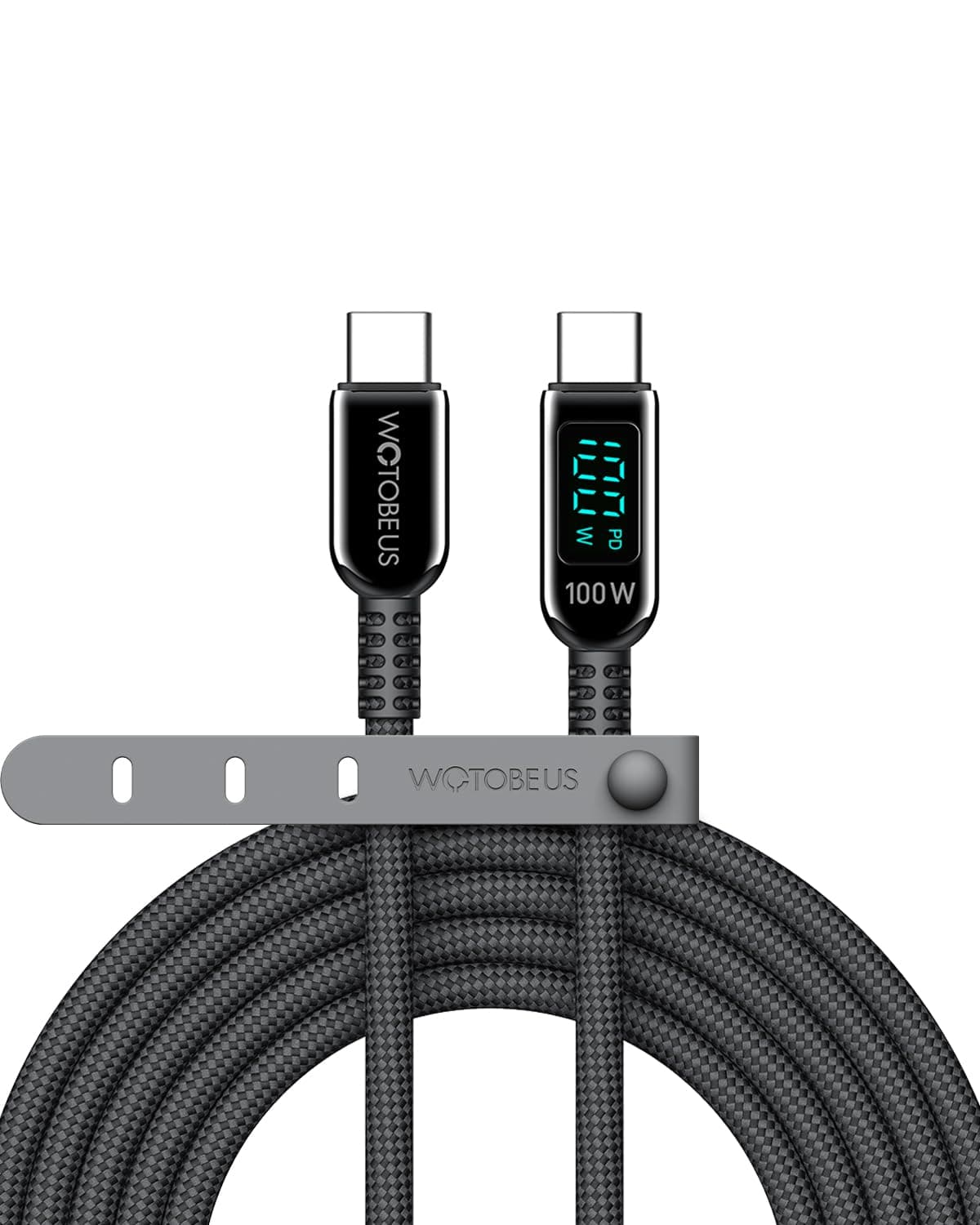 WOTOBEUS Nylon Braided USB-C to USB-C Cable with LED Power Display & 5A E-Marker Chip - 100W PD 3.0 PPS45W Fast Charging Cord for iPhone 15/16, iPad Pro, Samsung Galaxy S25, MacBook Pro, Google Pixel