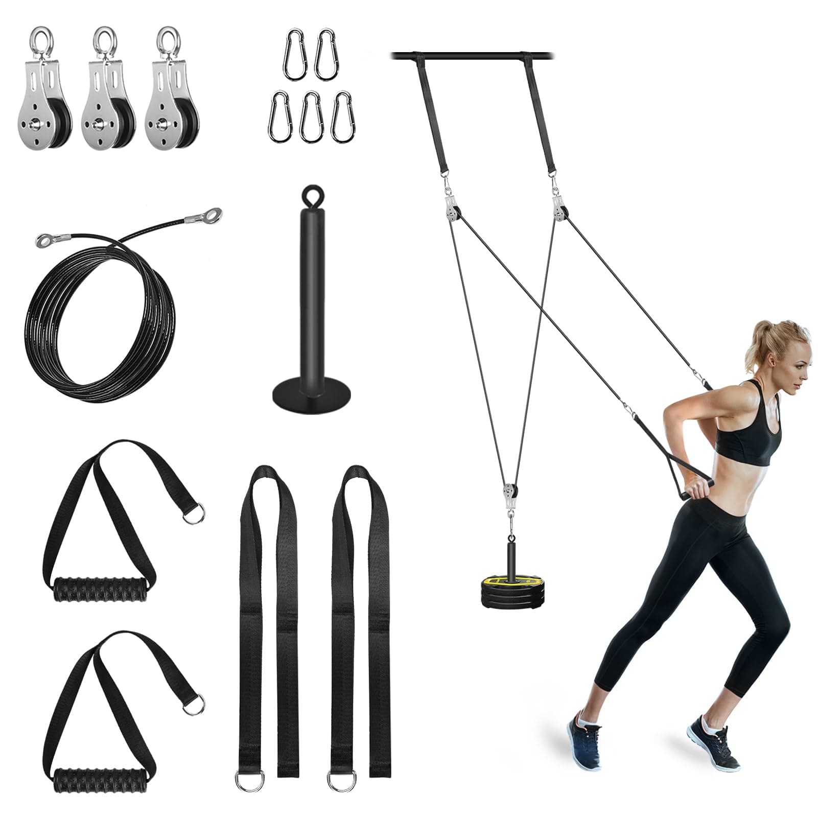 Weight Cable Pulley System Gym, Cable Weight Pulley System Attachments for Home Gym with Handle Pulley System Gym LAT Pull Down, Biceps Curl Workout