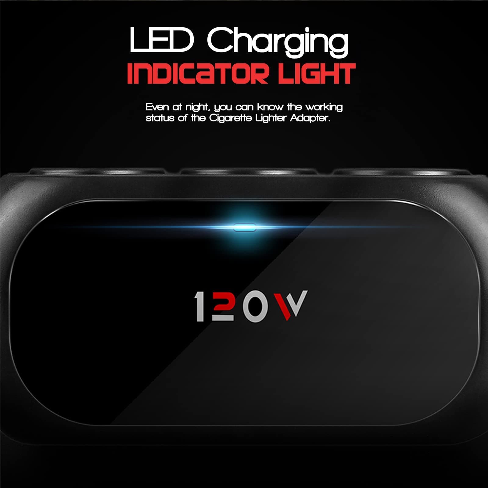 3-Socket Car Cigarette Lighter Splitter Adapter, 2 USB Splitter Extender [120W] [12V/24V] [3.1A Dual USB Car Charger] [Black] for Device with Emergency Warning Light