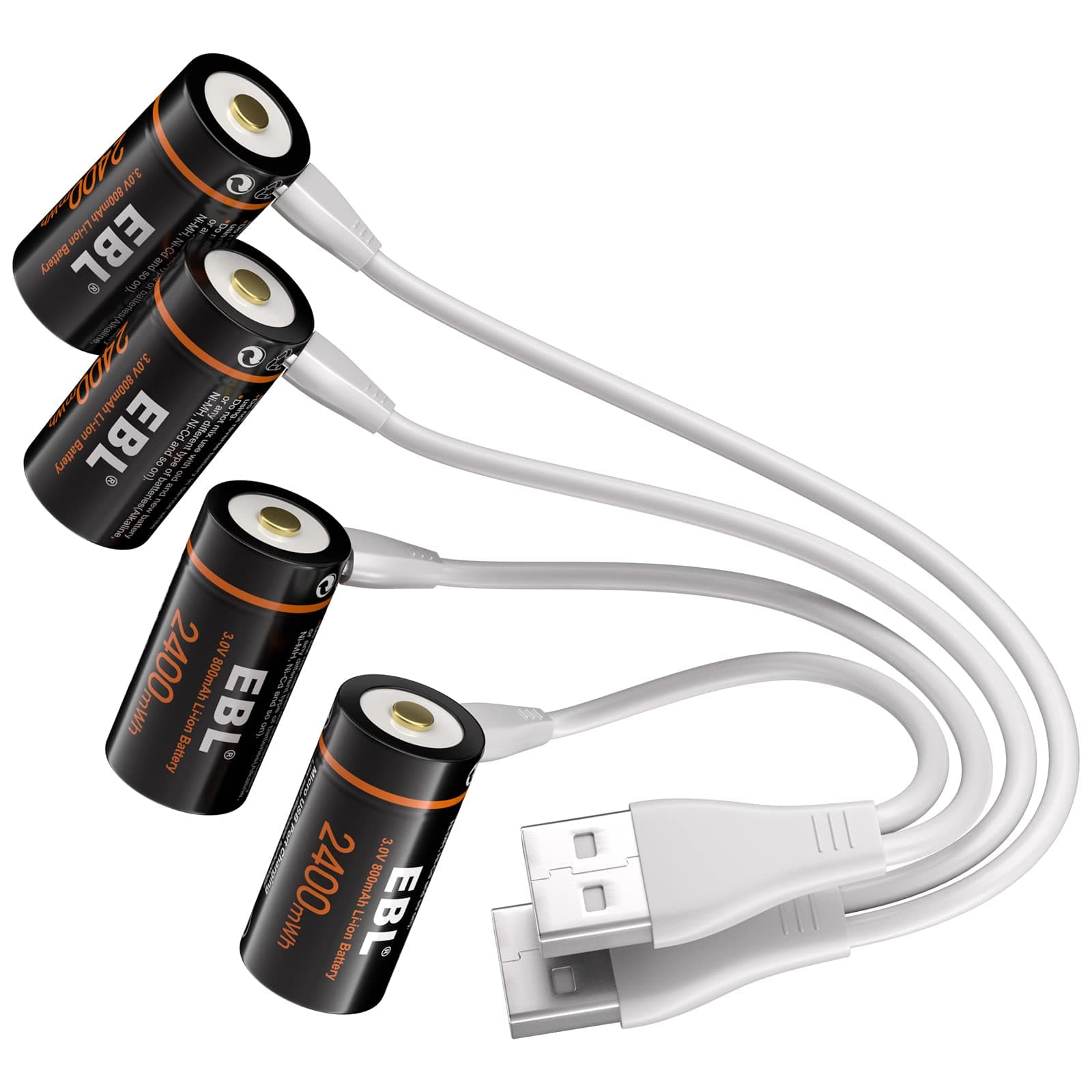 EBL 3V Lithium Battery 4 Pack, 3Volt 800mAh 16J USB Rechargeable Camera Batteries Flashlight Replacement 123 Batteries with Micro USB Cable