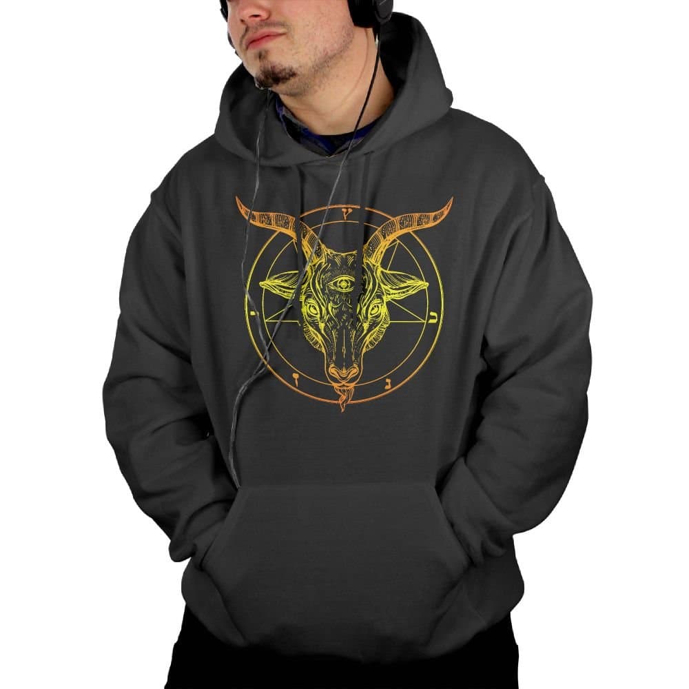 Baphomet. Satanic Goat Head With Third Eye Men's Pullover Heavyweight Cotton Pullover Hoodie Sweatshirt Christmas Gift L