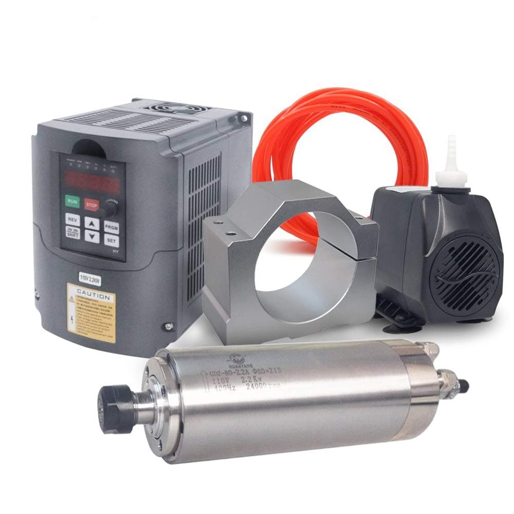 110V 2.2kw vfd Spindle Package：110V 2.2KW VFD+110V 2.2KW Φ80mm ER20 Water Cooled Spindle Motor+110V Water Pump+80mm Clamp +5m Water Pipe