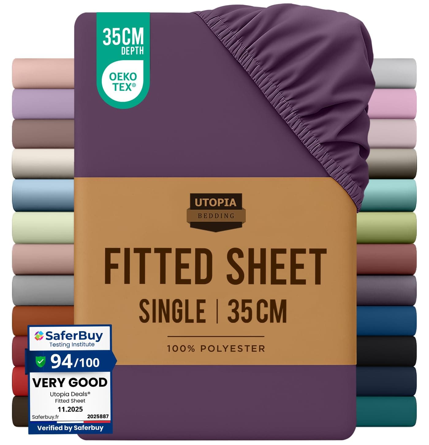 Utopia Bedding Fitted Sheet Single, Purple - Deep Pocket 14 inch (35 cm) - Easy Care - Soft Brushed Microfibre Fabric - Shrinkage and Fade Resistant - Bottom Sheet